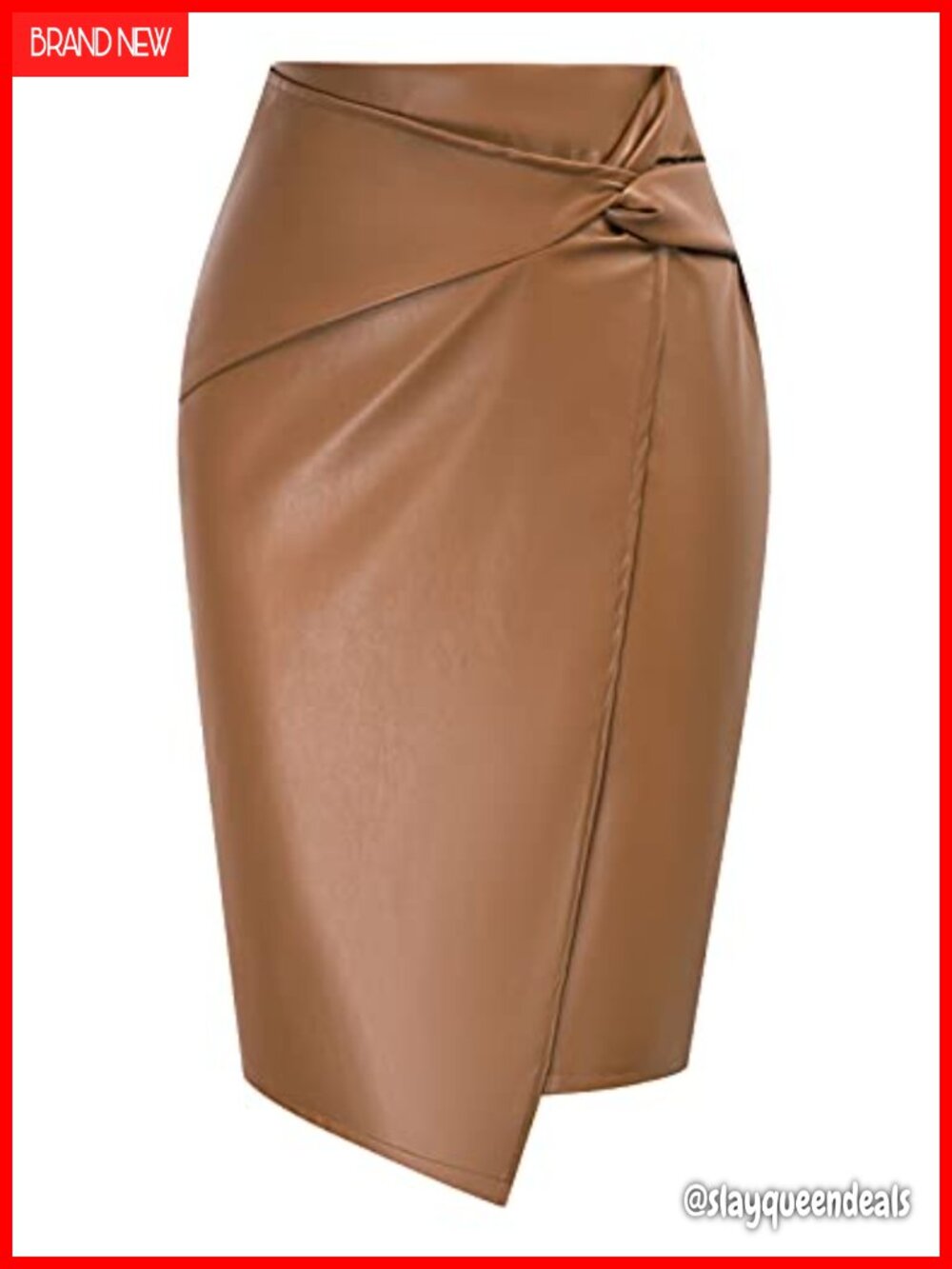 Faux Leather Midi Pencil Skirt High Waist Wrap Bodycon